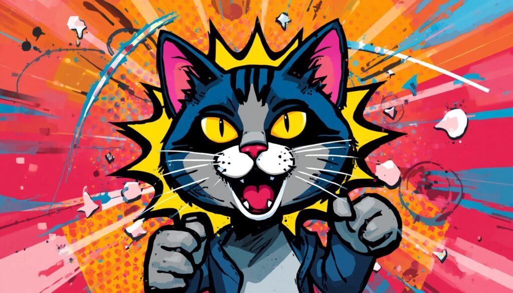 Pop-art cat illustration for netcat command in Linux and netcat port test.