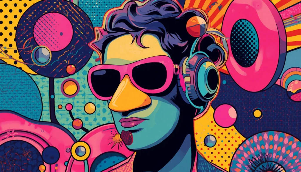 Pop-art portrait with headphones and sunglasses, SDRSharp Linux alternative artwork for Ubuntu and Debian.