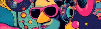 Pop-art portrait with headphones and sunglasses, SDRSharp Linux alternative artwork for Ubuntu and Debian.