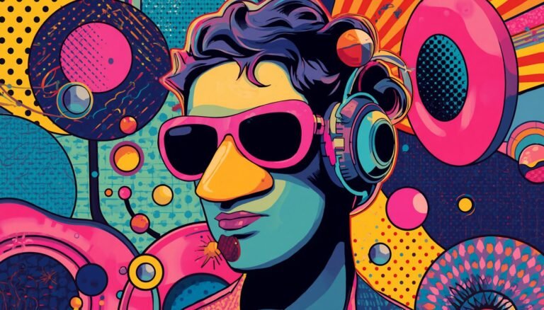 Pop-art portrait with headphones and sunglasses, SDRSharp Linux alternative artwork for Ubuntu and Debian.