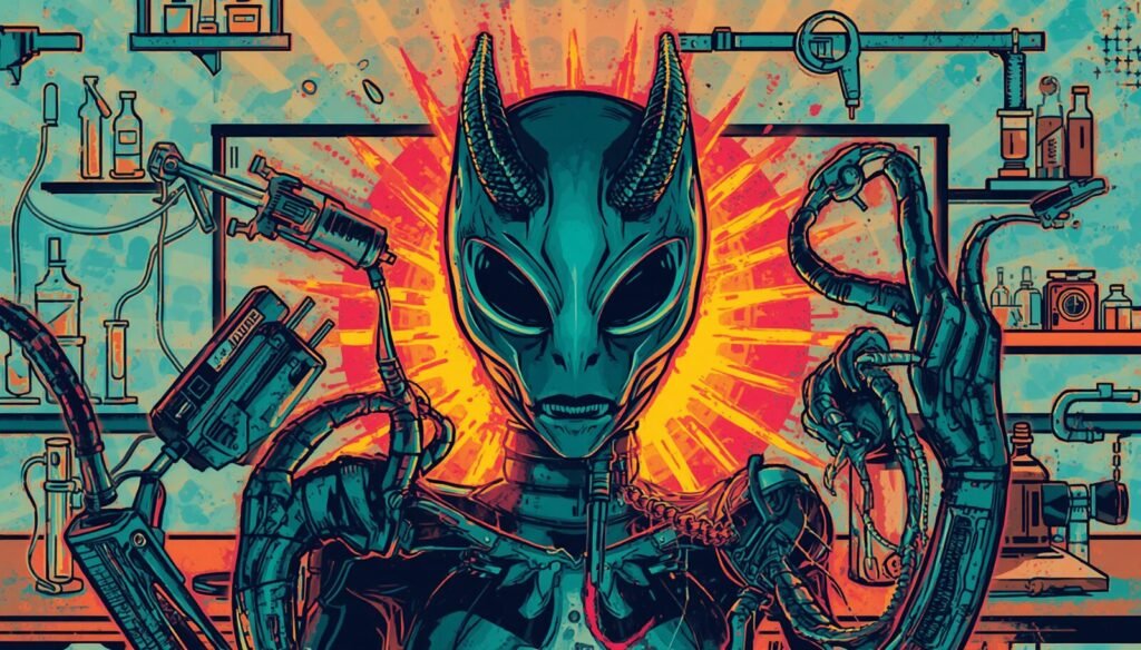 Hydra Kali Linux Explained for Ethical Hacking Labs 3 Hydra Kali Linux tool poster showing a cybernetic humanoid in a retro futuristic lab.