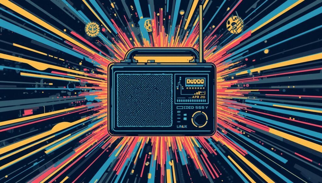 Neon portable radio illustration for software defined radio Linux and Ubuntu.