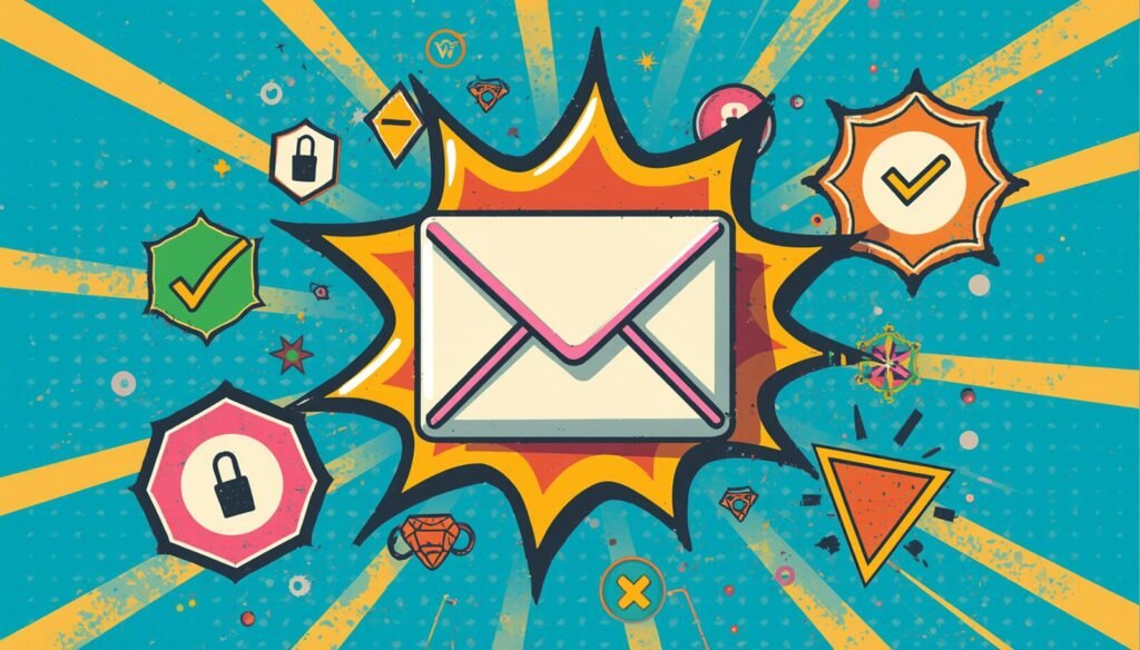 Proton Mail private email security alert envelope pop art illustration.