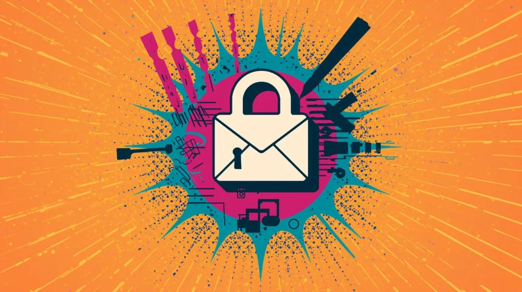 Proton Mail for business secure email padlock cybersecurity illustration.