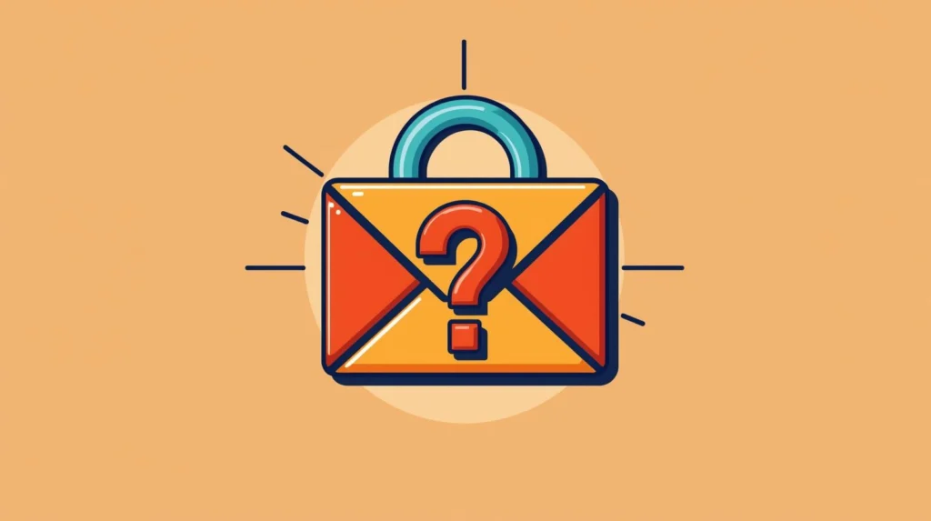 Proton Mail for business secure email illustration with question mark lock icon.