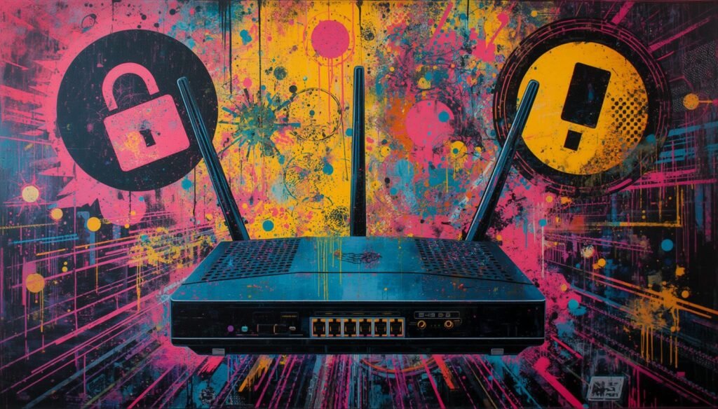 Secure WiFi router with warning icons, showing signs your router is hacked.