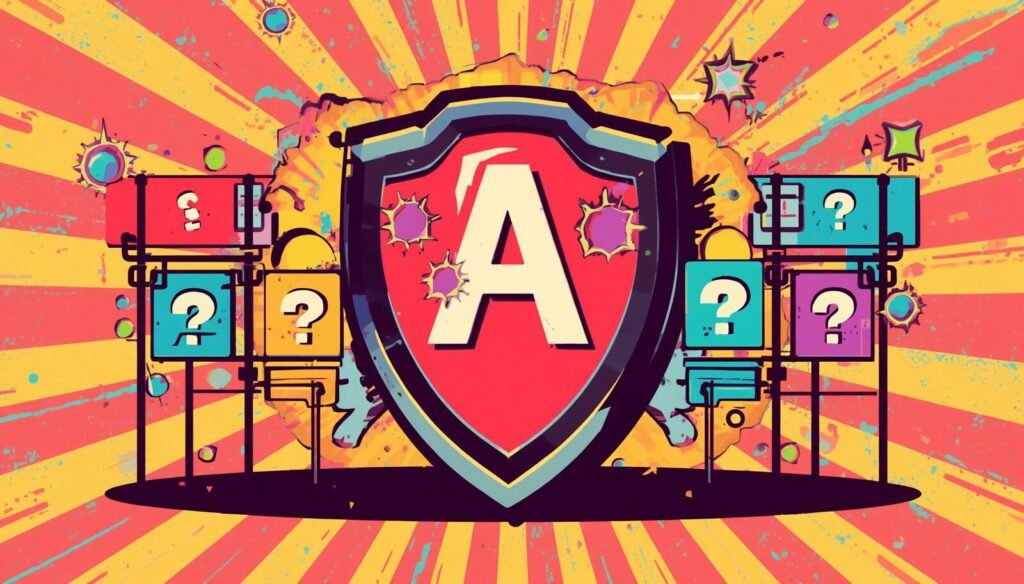 AdGuard Promo Code: Save Up to 80% on VPN, DNS and Ad Blocker 4 AdGuard promo code shield illustration with question marks and AdGuard discount coupon theme.