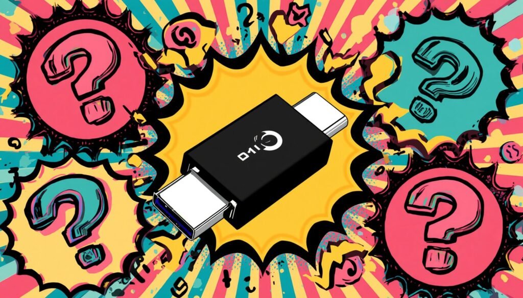 USB C to HDMI Adapter: 7 Smart Checks Before You Buy 4 USB-C to HDMI adapter illustration with question marks for compatibility and identification.