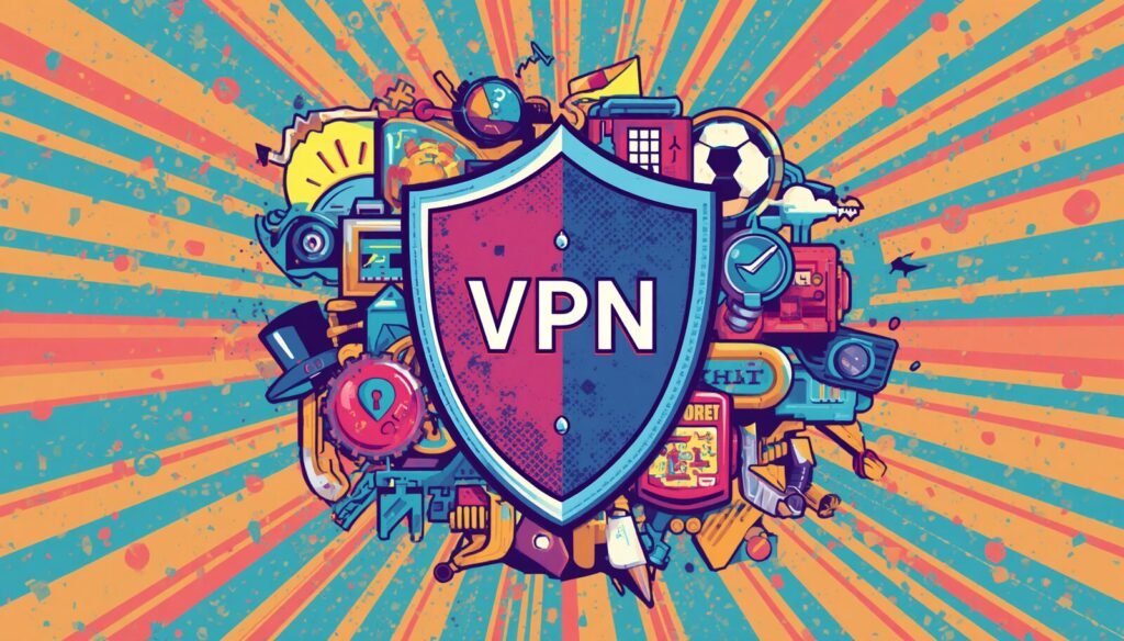 Proton VPN for Business Explained for Small Teams 3 Colorful VPN shield poster for business VPN, secure remote work, and small business privacy.