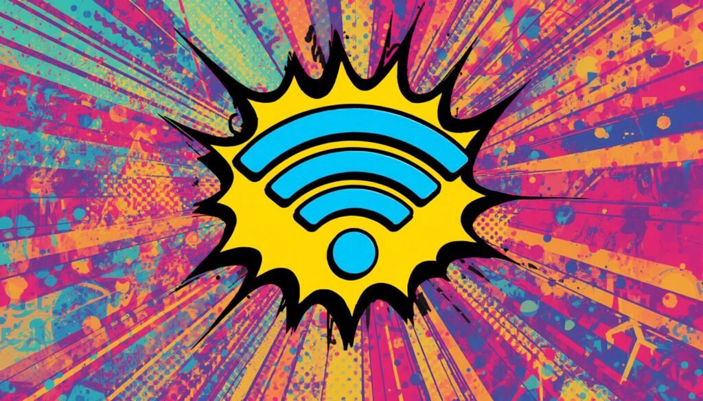 Pop art WiFi burst graphic for wireless network security and secure WiFi password protection.