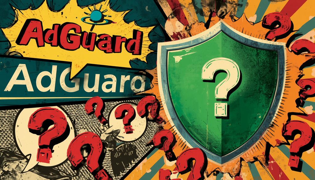 AdGuard Ad Blocker and VPN Together: 7 Proven Findings 5 AdGuard ad blocker shield with question mark, AdGuard VPN and Ad Blocker graphic.