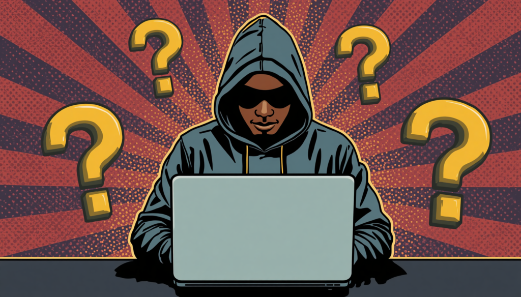Anonymous hooded laptop user illustrating FFUF tutorial, web fuzzing, and subdomain enumeration questions.