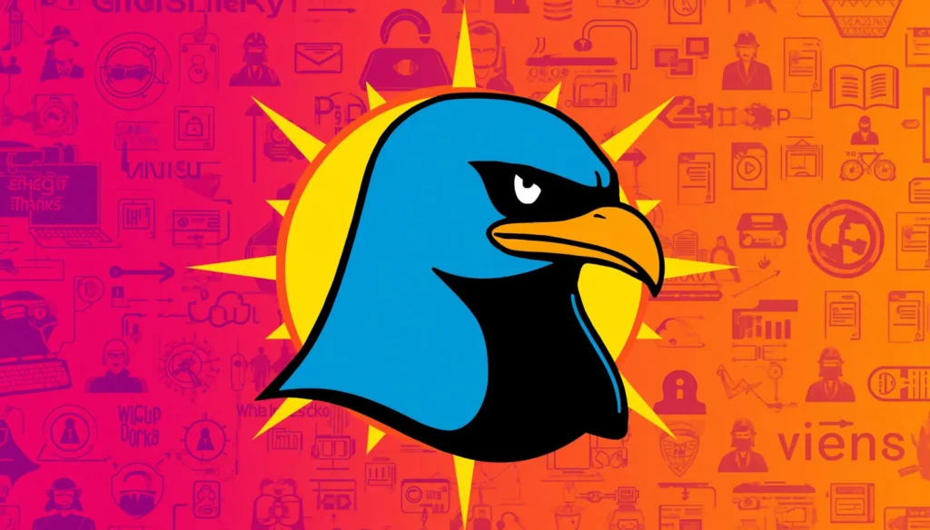 Bird of prey logo with Wireshark display filters cheat sheet tech background.