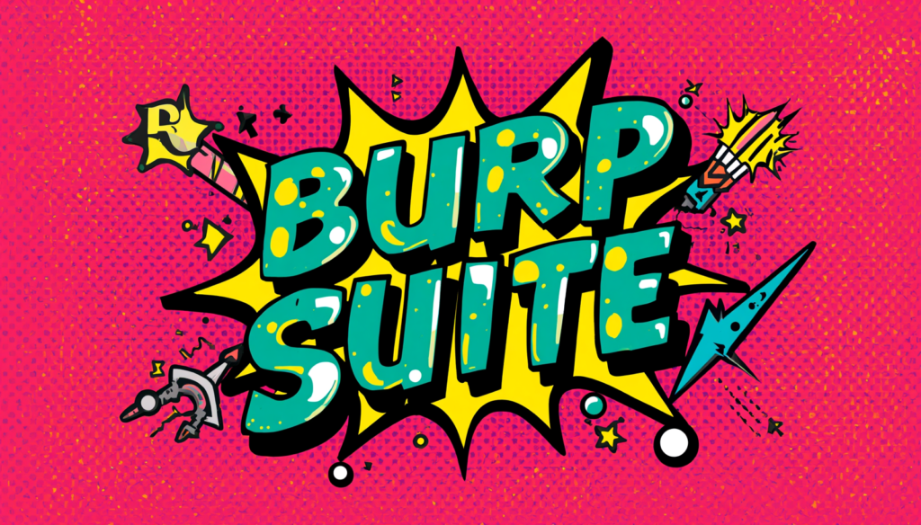 Burp Suite proxy tutorial comic logo pop art with bold text and starburst.