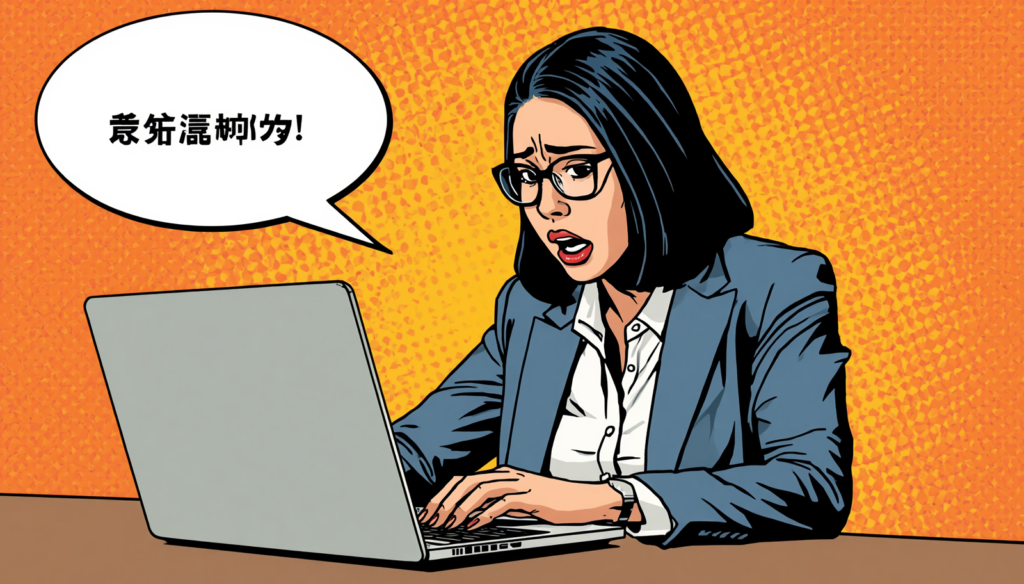 Businesswoman stressed at laptop over password cracking attack and weak passwords.