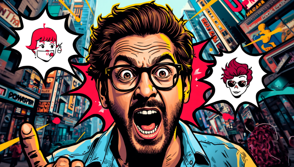 EaseUS Data Recovery Wizard review with comic man shouting in a neon city scene.