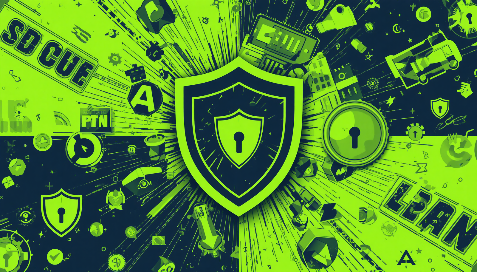AdGuard VPN and Ad Blocker shield illustration for cybersecurity and secure web protection.