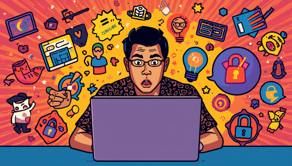 Cybersecurity user alarmed at laptop during password cracking attack and weak password alert.