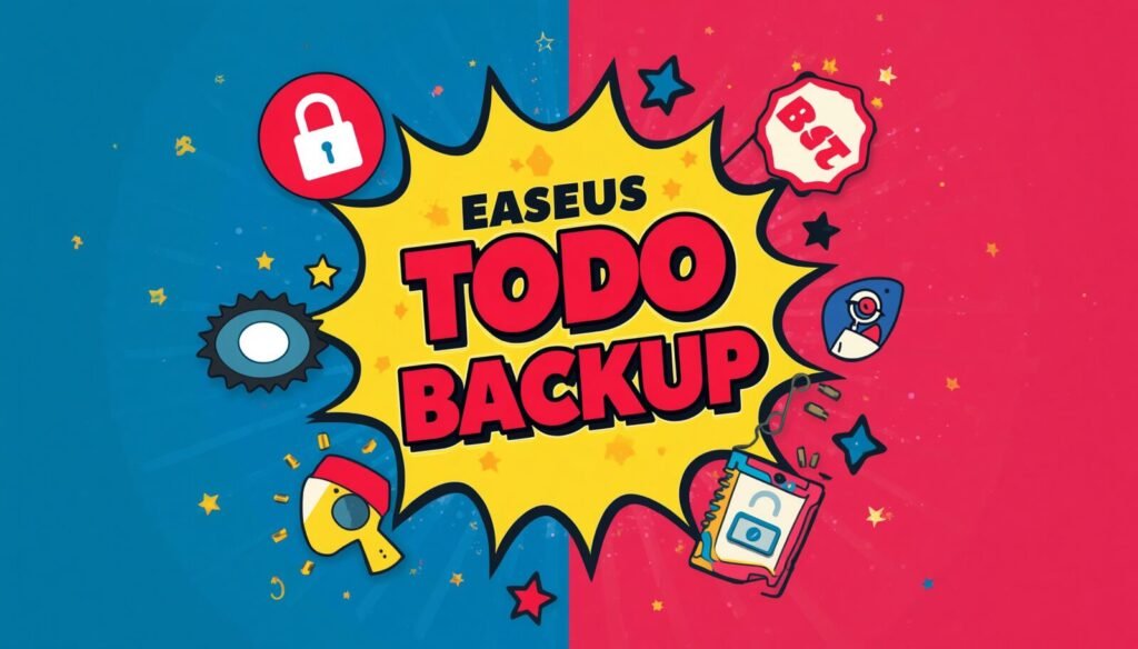 EaseUS Todo Backup Review: Is It Really Worth Using? 2 EaseUS Todo Backup free promo graphic for Windows with security and backup icons.