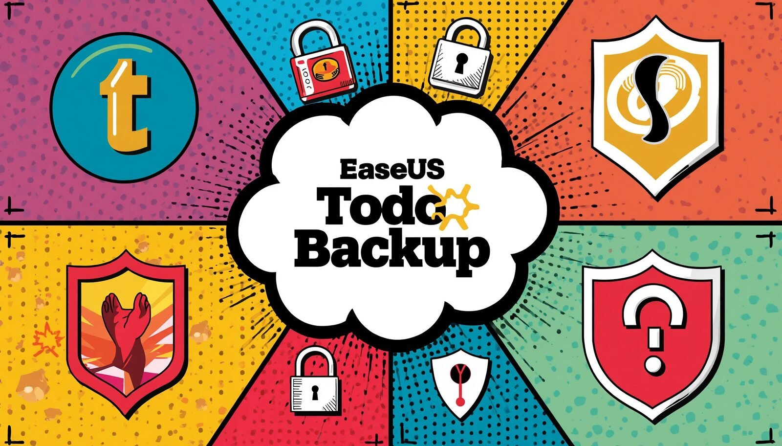 EaseUS Todo Backup Review: Is It Really Worth Using? 1 EaseUS Todo Backup Windows security pop art with locks and shields.