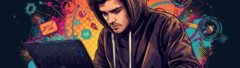 Hooded coder using a laptop for FFUF web fuzzing and subdomain enumeration tutorial.