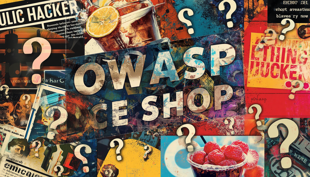 OWASP Juice Shop walkthrough collage with question marks, beginner guide and vulnerability hunt poster.