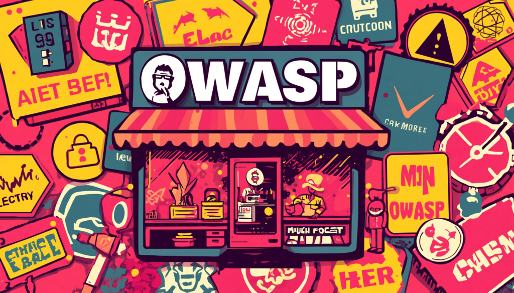 OWASP Juice Shop walkthrough illustration of a cybersecurity storefront for beginners.