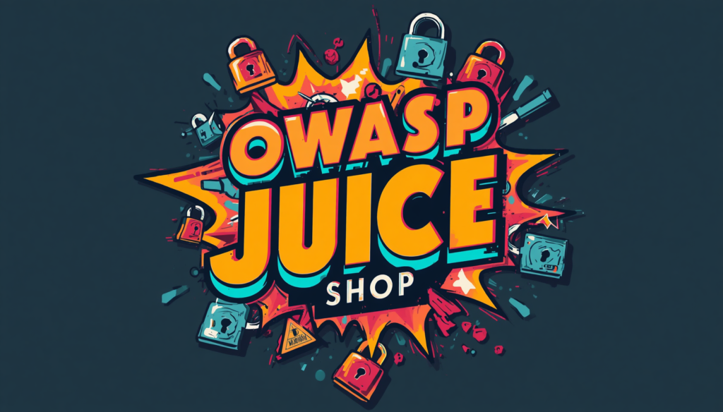 OWASP Juice Shop logo with padlocks, web application security lab, ethical hacking virtual lab.