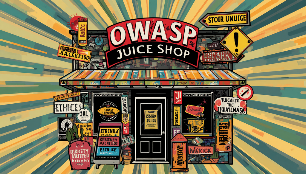 OWASP Juice Shop storefront poster for beginners, challenges, broken access control, and walkthrough guide.