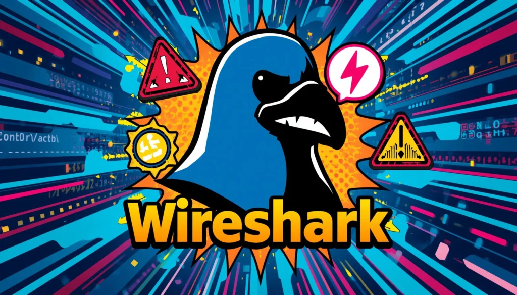 Wireshark display filters thumbnail with bird logo, alerts, and network analysis graphics.