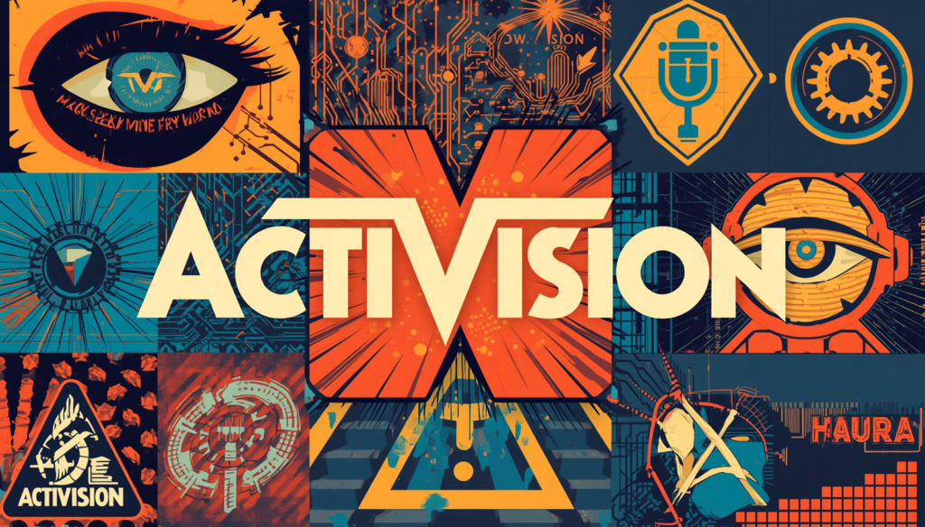 Activision account recovery tech collage poster for hacked account recovery and 2FA help.