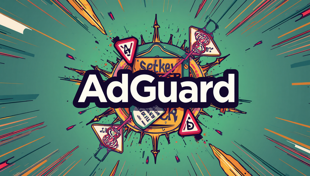 AdGuard Home logo illustration for network-wide ad blocking review on a teal burst background.