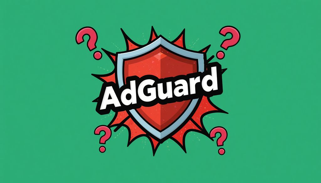 Is AdGuard safe to use? AdGuard shield logo with question marks.