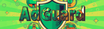 AdGuard shield graphic for ad blocking, privacy protection, and online security.