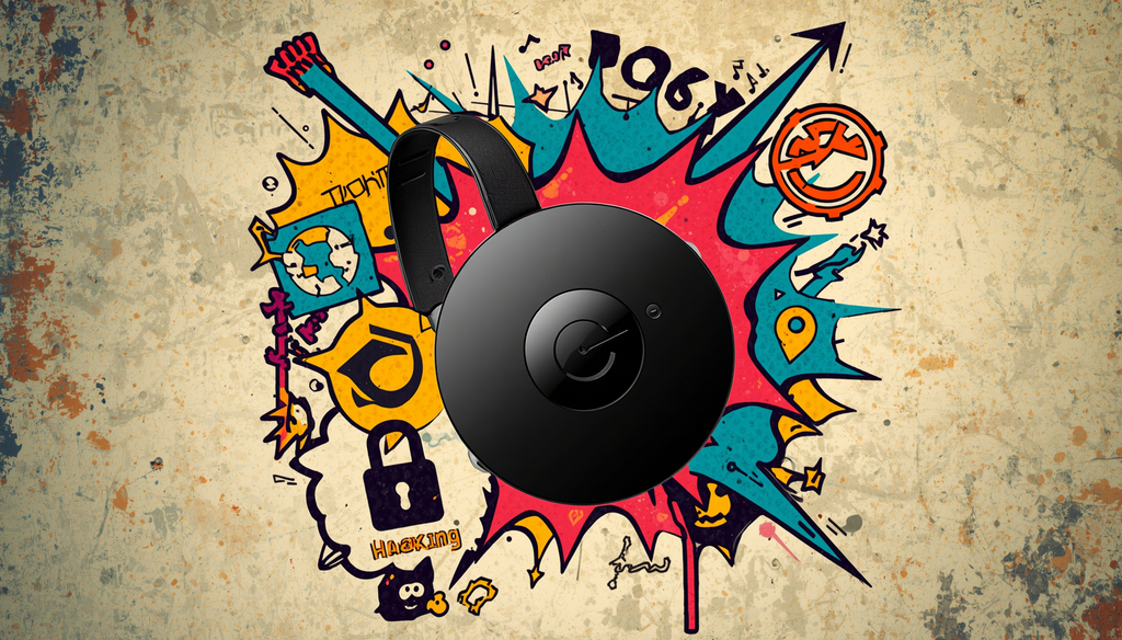 Can Google Chromecast Be Hacked? 7 Risks to Know 3 Black Chromecast device with graffiti art, is Chromecast secure and safe to use?
