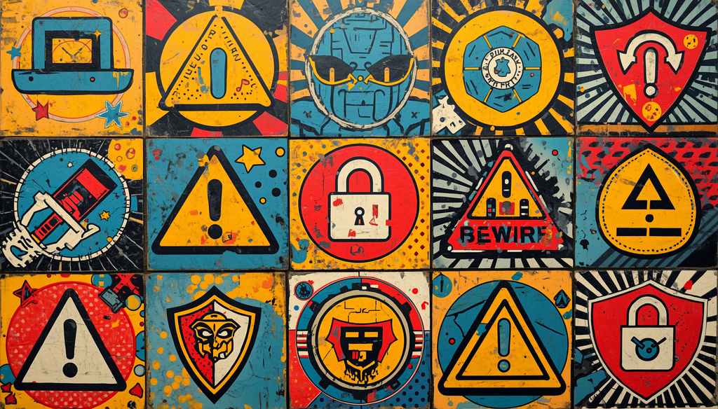 AmneziaWG vs WireGuard: 7 Key Obfuscation Changes 3 Cybersecurity warning icons collage showing WireGuard obfuscation, AmneziaWG VPN, shields, padlocks, and hazard symbols.