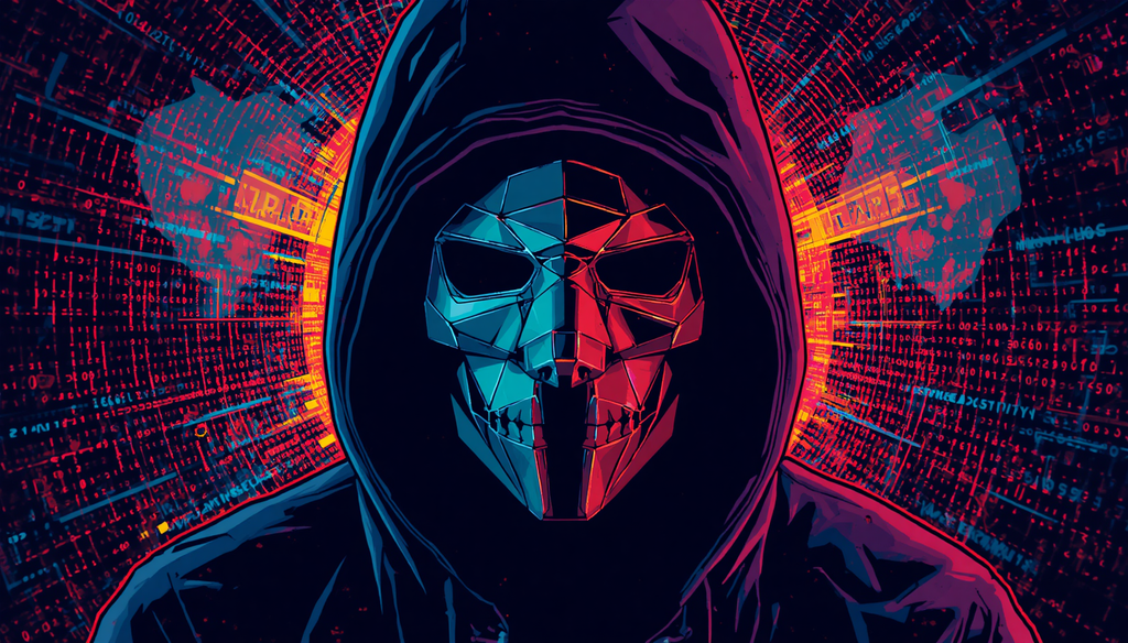 Cyberpunk skull hacker representing dark web marketplaces, onion vendors, and dark web escrow.