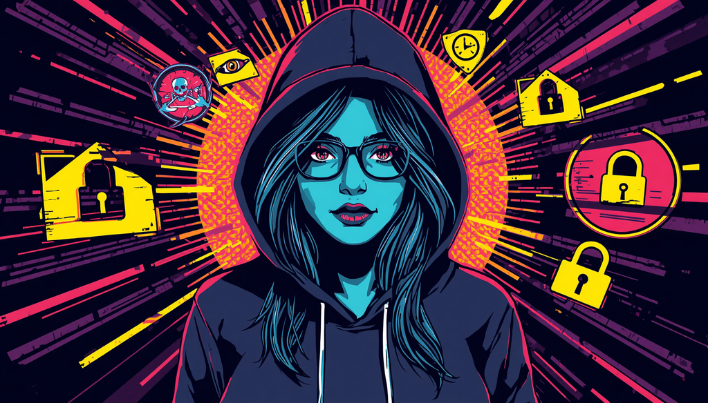 Hooded hacker with neon locks representing dark web marketplaces and dark web escrow.