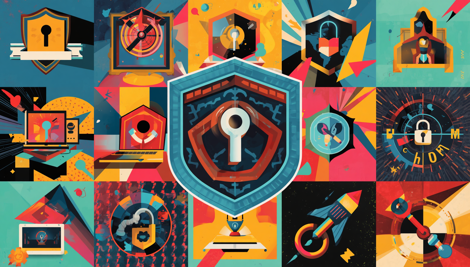 MCP security collage with shield, locks, and laptops illustrating Model Context Protocol security risks.