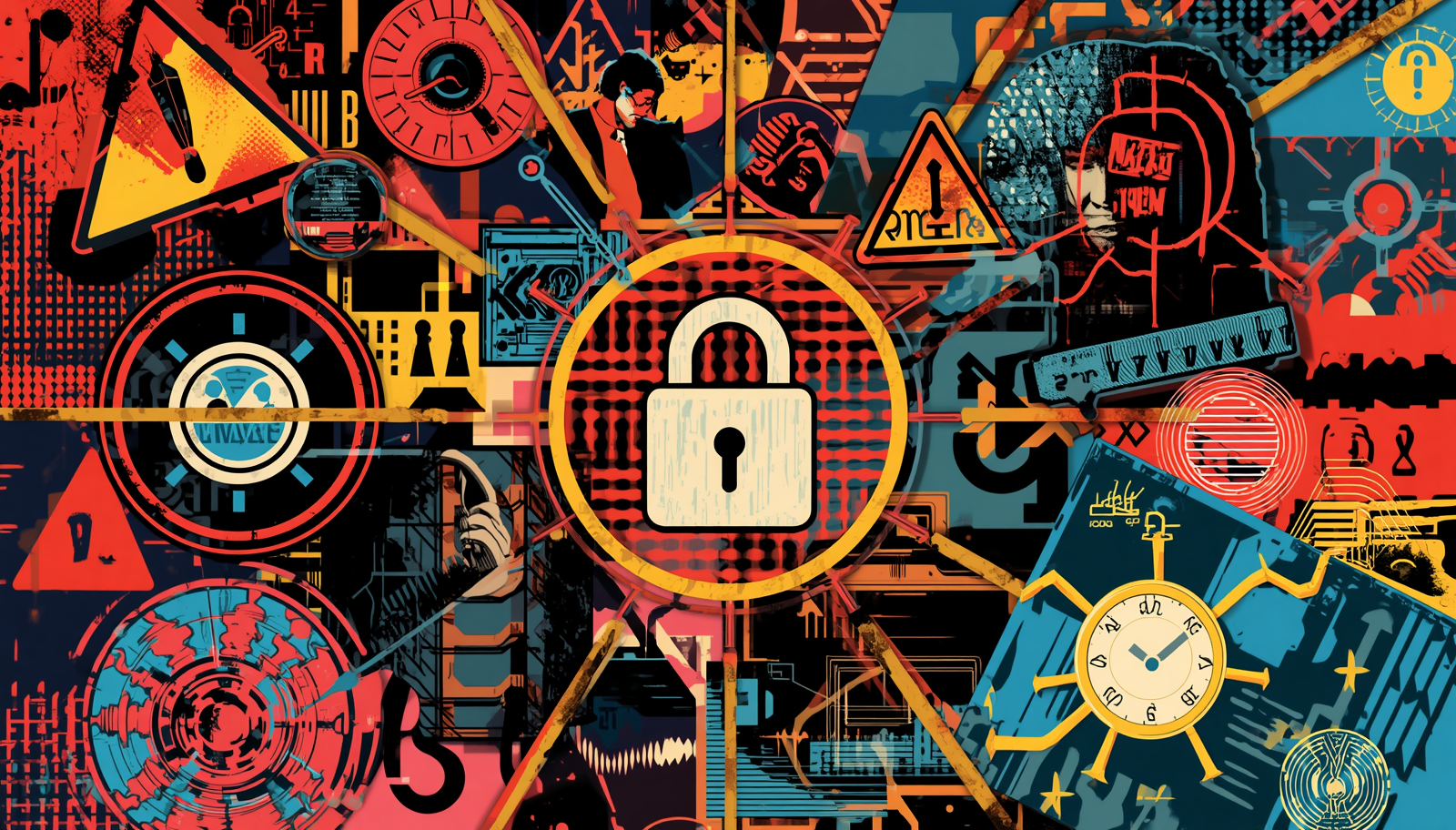 Padlock cybersecurity collage illustrating Tor onion services, hidden service warnings, and onion websites.