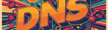 DNS pop art illustration for NordVPN custom DNS settings and DNS leak test.