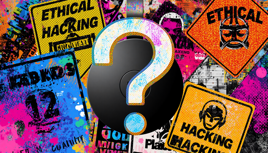 Can Google Chromecast Be Hacked? 7 Risks to Know 6 Ethical hacking collage asks, Is Chromecast secure, with bold graffiti-style cybersecurity warning signs.