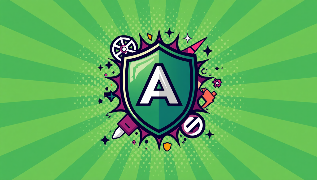 AdGuard for Android app green shield A emblem with comic burst background.