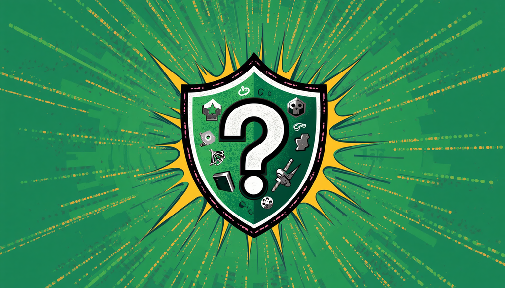 AdGuard for Android emblem with question mark shield and graphic burst.