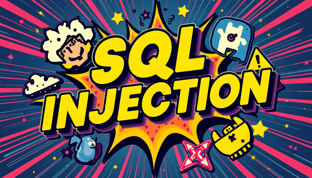 SQL Injection Explained: 7 Essential Safe Lab Lessons 3 SQL injection comic title card about SQL injection vulnerability, attack, and protection.
