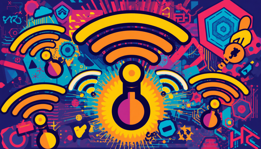 Wifite Kali Linux tutorial graphic showing wireless network connectivity and Wi-Fi security icons.