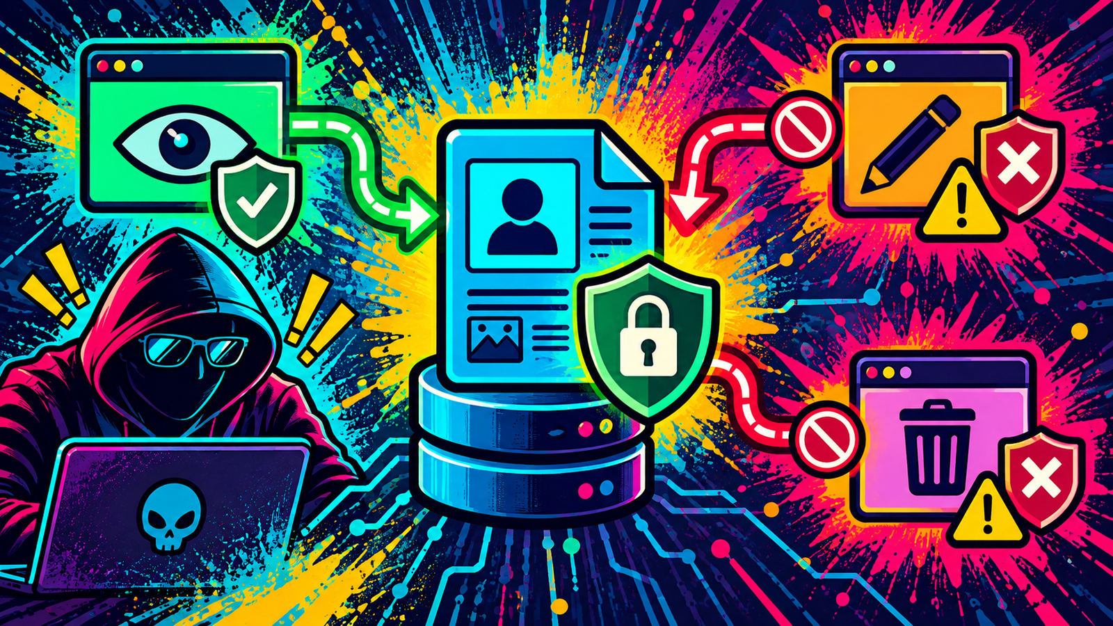 Access control illustration showing different authorization outcomes for actions on the same object.