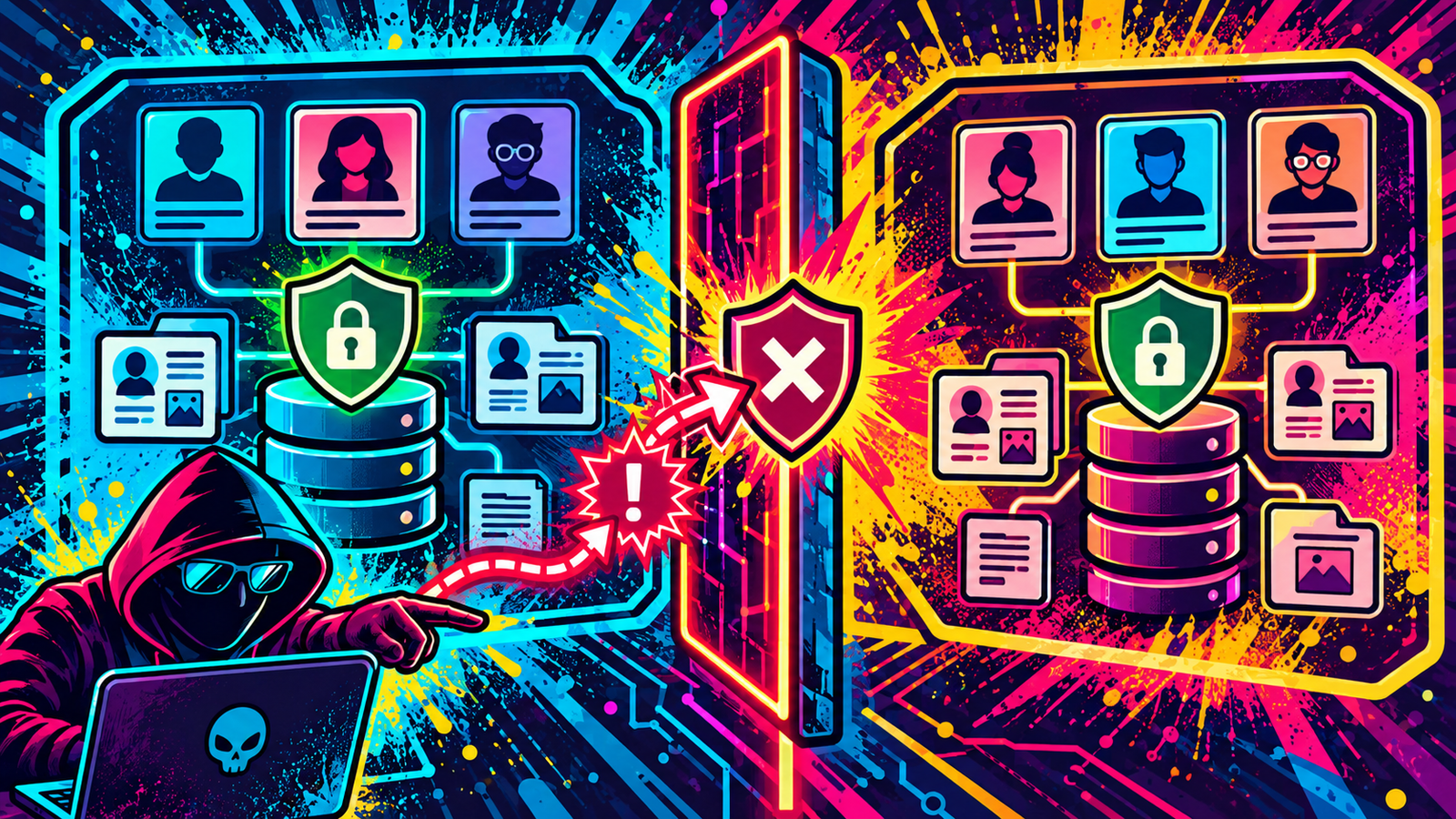 Multi-tenant access control illustration showing an unauthorized cross-tenant request being blocked.