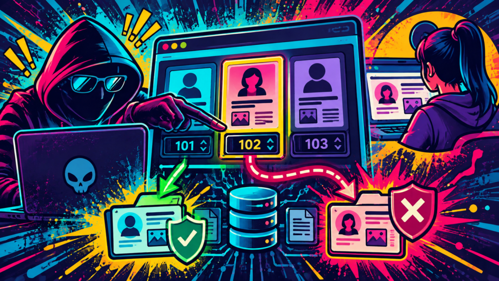 IDOR vulnerability and broken access control illustration showing protected and blocked object access.