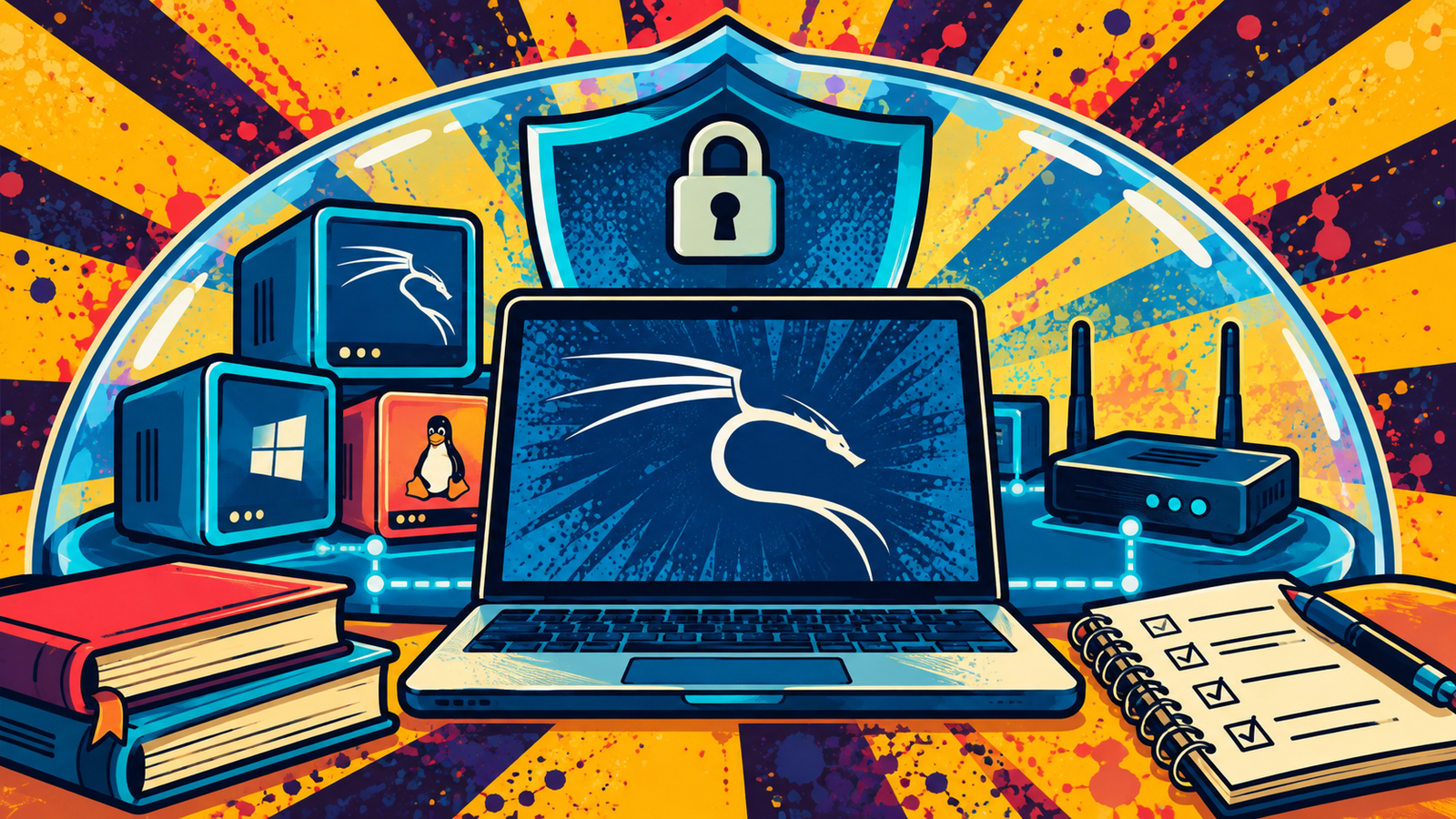 Kali Linux workstation inside a controlled ethical hacking lab with security protections